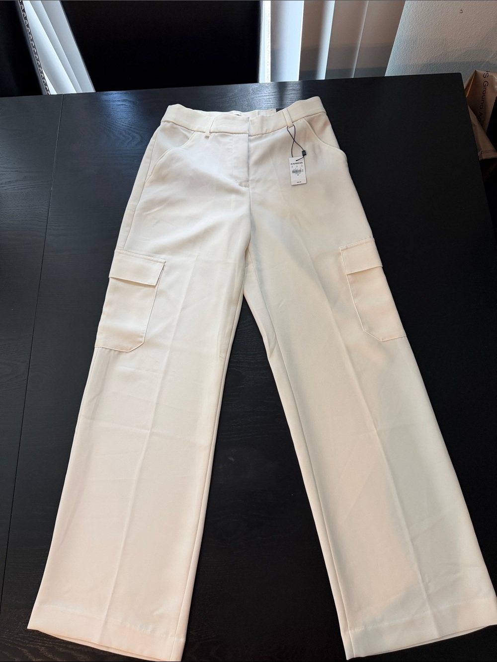 Express - High-Rise Cream Wide-Leg Cargo Pants